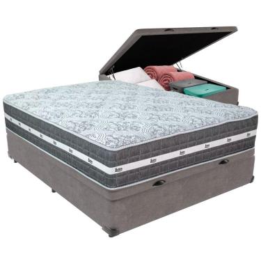 Imagem de Cama Box Baú Cinza E Colchão Black Graphite Molas Ensacadas Casal Anjos