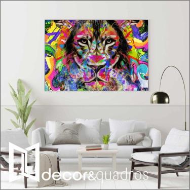 Imagem de Quadro Leão Colorido 60x40 Cm Adesivo Fotográfico