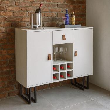 Imagem de Buffet Com Adega E Nichos Branco Pés Metálicos Preto Moderno