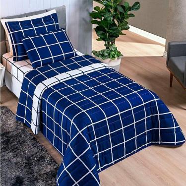 Imagem de Cobre Leito Solteiro Dustin Micropercal 200 Fios Dupla Face 2 Peças - Marinho