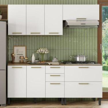 Imagem de Cozinha Completa 8 Portas 3 Gavetas Branco Carvalho Axé Bertolini Branco Carvalho