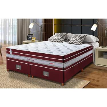 Imagem de Conjunto Cama Box Queen De Molas Ensacadas Cama Inbox Select Euro Soft 158x198x71 Vinho