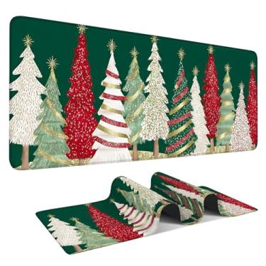 Imagem de Árvore de Natal – Tapete de mouse verde para jogos, 80 cm x 29 cm, base de borracha antiderrapante e bordas costuradas duráveis para jogadores, superfície de escrita de mouse suave para mesa
