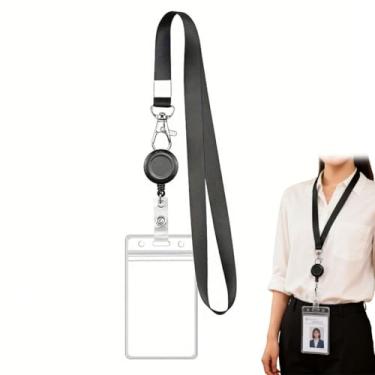 Imagem de 1/2 pçs cordão preto retrátil transparente porta-cartões carretel para crachá de identificação para professores e funcionários de escritório (1 peça)