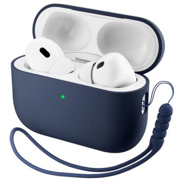 Imagem de ORNARTO Compatível com AirPods Pro 3 (2025), capa protetora de silicone líquido para AirPods Pro 3ª geração com cordão macio frontal capa de silicone visível por LED - azul marinho