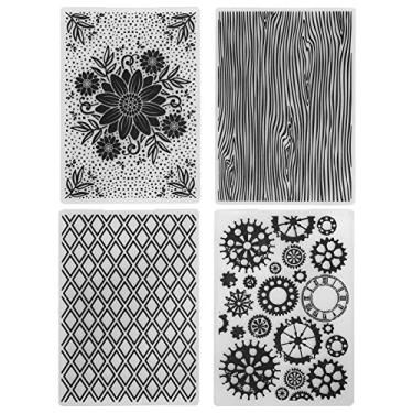 Imagem de Conjunto de pastas de gravação de plástico 4 unidades de cartões DIY para fazer modelos de scrapbooking para entusiastas de artesanato em papel Design retangular durável 5,8 x 4,1