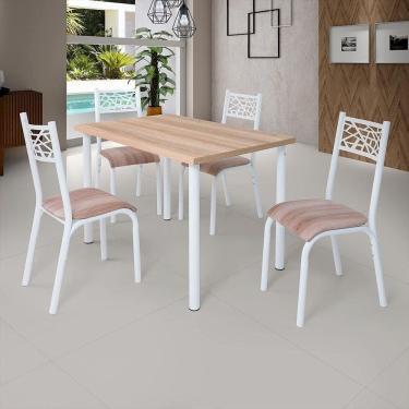 Imagem de Mesa Com 4 Cadeiras Para Cozinha Em Aço Branco Carvalho