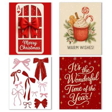 Imagem de Noaleviax Conjunto de decoração de pôster de Natal Coquette - Decoração de parede com tema de inverno Preppy Navidad, arco moderno, imagens de Natal, arte de parede para quarto, sala de aula