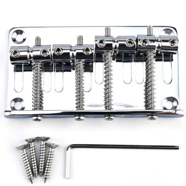 Imagem de OVSAL Ponte para baixo elétrico de aço inoxidável de 20 mm (25/81.3 cm), espaçamento de cordas, ponte fixa de 4 cordas compatível com peças de reposição para baixo de 4 cordas Fender Jazz Precision