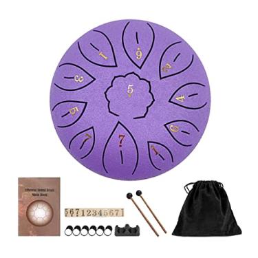 Imagem de barenx Instrumento de percussão com língua de aço, tambor de mão, com marretas de tambor, bolsa de viagem, livro de música, ioga, meditação, presente para iniciantes profissionais - roxo