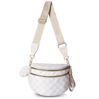 Imagem de Bolsa transversal quadriculada com carteiras removíveis, bolsas de nylon para , pochete espaçosa com alça de ombro, Bege, 15 inches, Casual