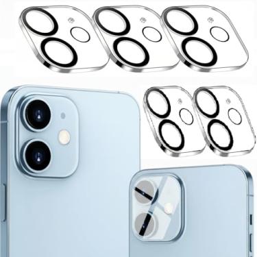 Imagem de Pacote com 5 protetores de lente de câmera de vidro temperado para iPhone 12 de 6,1 polegadas, Ultra HD, dureza 9H, antiarranhões, compatível com capas, fácil de instalar [Sem afetar fotos noturnas]