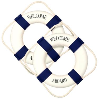 Imagem de Vercraft 2 peças de boia salva-vidas de 50,8 cm para pendurar na parede, grande, anel decorativo de boas-vindas a bordo estilo mediterrâneo, anel náutico de segurança para piscina, para tubo de