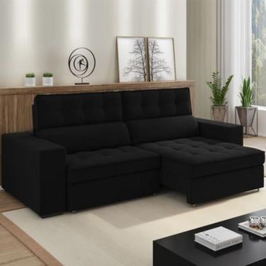 Imagem de Sofá 4 Lugares Valente Retrátil / Reclinável - élpis Móveis Preto