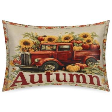 Imagem de Queen Size Fronha de cetim de seda para cabelo e pele, capa de almofada macia antiderrapante refrescante caminhão vermelho outono fronhas com fecho de envelope para dormir mulheres homens crianças 50