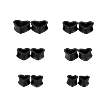 Imagem de NewZenro Plugues de orelha de silicone coração calibres expansores ocos flexíveis túneis macios kit esticador brincos moda piercing de lóbulo joia corporal para mulheres Ela conjunto de 6 pares (preto