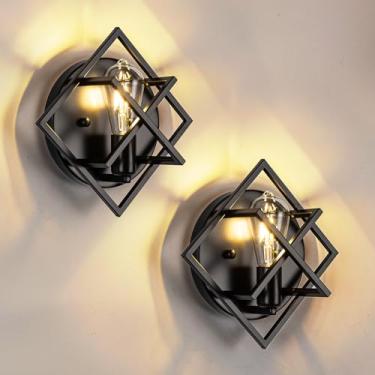 Imagem de fengkeDU Arandelas de parede pretas, lâmpada de montagem de arandelas de parede rústica de 28,7 cm para sala de estar quarto banheiro escada (base E26, lâmpadas não incluídas 2 unidades)