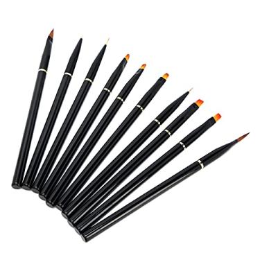 Imagem de Conjunto de pincéis para arte em unhas, profissional, 10 peças, forro de unhas, desenho, pintura, kit de pincéis em gel UV com alça preta para uso em salão de beleza doméstico,