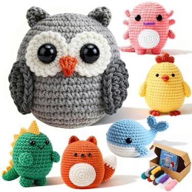 Imagem de Joyclub Kit de crochê de 6 peças para iniciantes, kit de crochê para adultos com vídeo passo a passo, kit de tricô Amigurumi, ótimos presentes para amantes de crochê, iniciantes, kawaii, artesanato