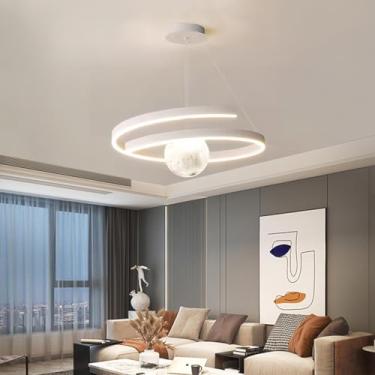 Imagem de Lustre LED moderno para quarto infantil, 65W, com design espacial e estrela, luminária pendente dimerizável, esfera de acrílico com o planeta Terra, arte decorativa para casa, iluminação de