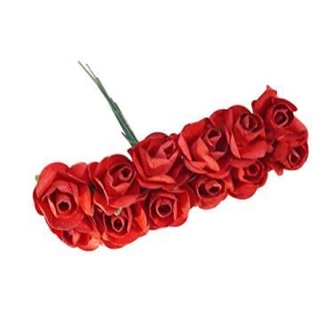 Imagem de 12Pcs Bunch Flores de Papel Artificiais Rosas Falsas para Decoração Casamento e Festa DIY Corona Caixa Doces Bouquets Feitos à Mão Centros Mesa Decorações Casa