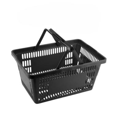 Imagem de Kit 5 Cestas Plástica Multiuso com Alças 16 Litros Cestinha Mercado Bazar Azul Vermelho Preto (10 Cestas Preto)