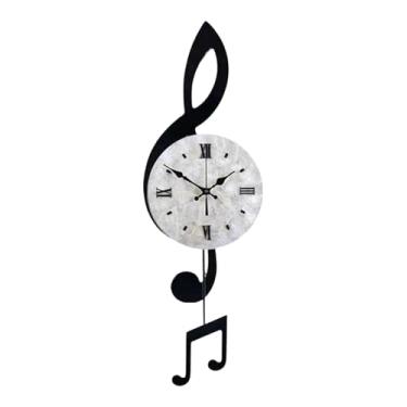 Imagem de KiBcsLic Relógio de parede com notas musicais, movimento silencioso, decorativo com pêndulo, arte musical para escola, festa, café e sala de estar, L