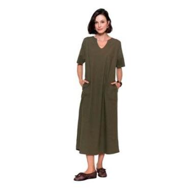 Imagem de Vestido Feminino Biamar Longo Decote V Bolsos Azul Escuro-Feminino