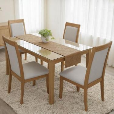 Imagem de Caminho de Mesa Trilho 2,20m Jacar Liso Passadeira Cozinha COR:BEGE - 