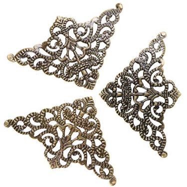 Imagem de Sanpyl Capa Decorativa de Borda de Mesa de Ferro Estilo Vintage para Proteção e Decoração para Caixa de Joias, Livro, álbum de Recortes - 50 Peças de Canto Decorativo de Latão Antigo para Caixa de Presente de Madeira, Adequado para Entusiastas de DIY (Bronze)