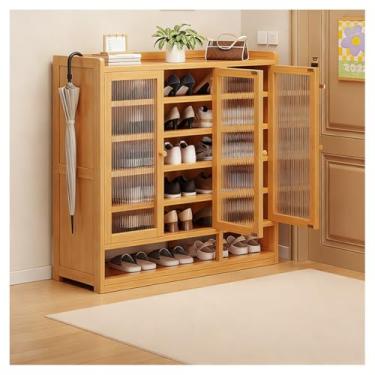 Imagem de SPXMQSS Sapateira para entrada, armário de sapatos de 7/8 níveis com portas, grande armário de armazenamento de sapatos, organizador de sapatos de bambu para 18-42 pares, sapateira independente marrom