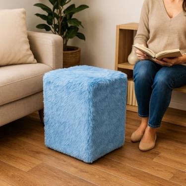 Imagem de Capa Puff Banquinho Quadrado Pelúcia Pelo Curto (AZUL CELESTE)