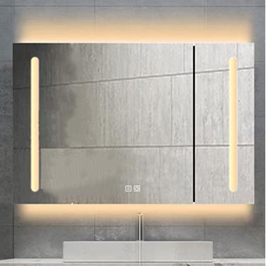 Imagem de SPXMQSS Armários de parede de banheiro, gabinete de banheiro de LED desembaçamento com prateleiras antidigitais Armários de banheiro com luzes com memória de escurecimento contínuo funcional 70 x 80 x