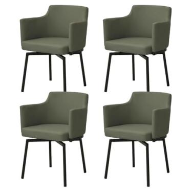 Imagem de SPXMQSS Cadeiras de sala de jantar, cadeiras de cozinha estofadas com encosto e pernas de metal, cadeiras de jantar giratórias de couro com apoios de braços para casa, escritório, sala de estar e