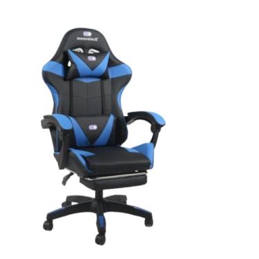 Imagem de Cadeira Gamer Ergonômica com Apoio para Pés - Encosto Reclinável, Braços 2D e Almofadas Lombar/Cervical(Azul)