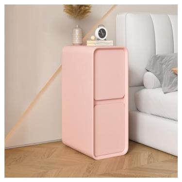 Imagem de SPXMQSS Armário de cabeceira estreito, mesa de cabeceira com 2 gavetas, armário de armazenamento para quarto, sala de estar, mesa de cabeceira, 20 x 40 x 50 cm, rosa