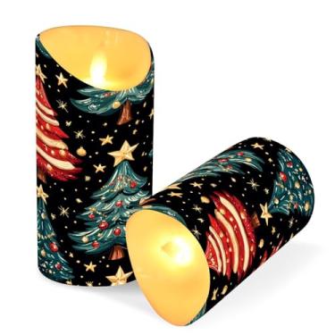 Imagem de Blueangle Pacote com 2 velas sem chamas de árvores de Natal com controle remoto e temporizador, velas LED cintilantes (7,6 cm x 9,9 cm) para decoração de casa, casamento, acampamento (206)
