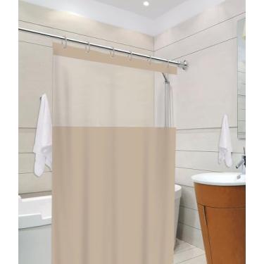 Imagem de Cortina de Box em Vinil com Visor Transparente, 138x198cm, 100% PVC, Antimofo, Inclui Ganchos (Bege)