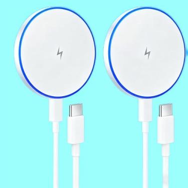 Imagem de Pacote com 2 cabos de carregador magnético sem fio de 15 W, base de carregamento rápido com cabo USB C para iPhone 17 16 15 14 13 12 Series/AirPods 4/3/2/Pro, ultraleve para viagens e mesa de