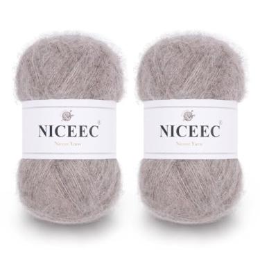 Imagem de NICEEC 2 novelos de fio de mohair de pelo longo, fofo e felpudo, luxuoso e fino, fio de mistura de lã para crochê e tricô, total de 79,9 g/788 m - aveia