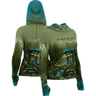 Imagem de Camiseta Feminina Capuz Mar Negro Sublimada Camisa Pesca Peixe Dry Fit
