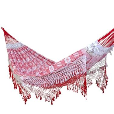 Imagem de Rede de Dormir e Descanso Casal Extra Marquesa Algodão Jaguaruana. (Vermelho e Branco)