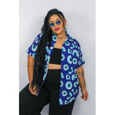 Imagem de Camisa Social Botão Divertida Unissex Olho Grego Blue - cs modas, Plus