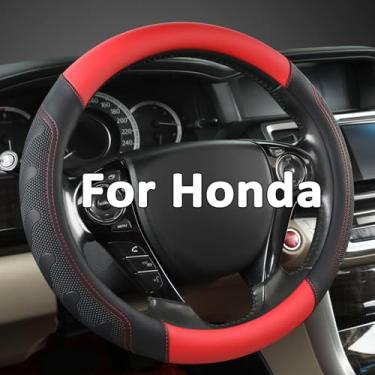 Imagem de GIANT PANDA Capa de volante de couro de microfibra para Honda Accord, Civic, CR-V, HR-V, Pilot (tamanho padrão preto + vermelho)