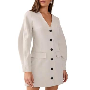 Imagem de Nasty Gal Vestido mini blazer com botão e manga casulo sob medida, Ecru, 40