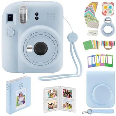 Imagem de Câmera instantânea Fujifilm Instax Mini 12 com pacote de fotos de qualidade, capa, adesivos de decoração, molduras, álbum de fotos e mais kit de acessórios (azul pastel)
