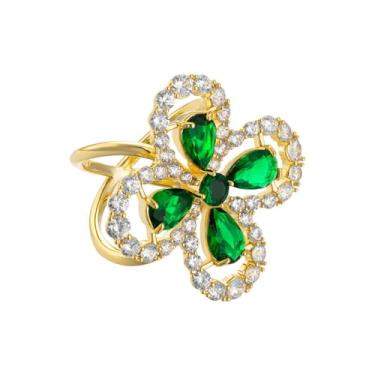 Imagem de Kokoma Elegante trevo flor cachecol fivela anel para mulheres, verde CZ cristal quatro folhas floral lenço de seda broche cachecóis xaile acessório delicado joia