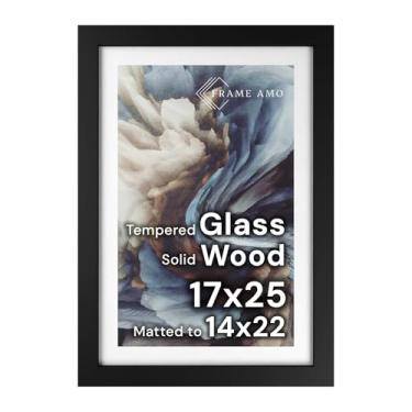 Imagem de Frame Amo Moldura para pôster de madeira maciça preta, 43 x 63 cm, tapete branco para imagem de 35 x 56 cm, frente de vidro temperado, 3,8 cm de largura, 2,5 cm de espessura, ponta alta, substancial