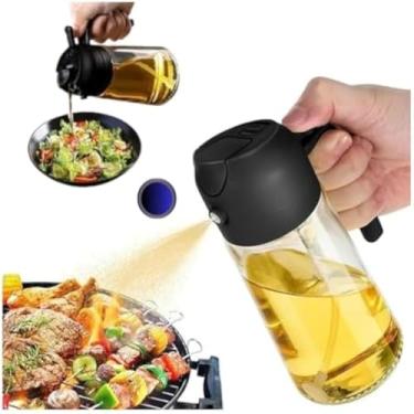 Imagem de Recipiente para liquidos culinarios, pulveriza e espalha azeite, vinagre, vidro, 450ml, preto e estiloso