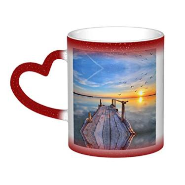 Imagem de Copo de café divertido cenário pôr do sol, xícara de cerâmica mágica sensível ao calor que muda de cor, 12 Oz, para café/chá/leite/cacau, para adolescente/aniversário/festival/presentes